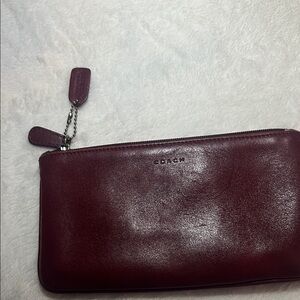 Coach Wine Red Leather Zip Pouch
